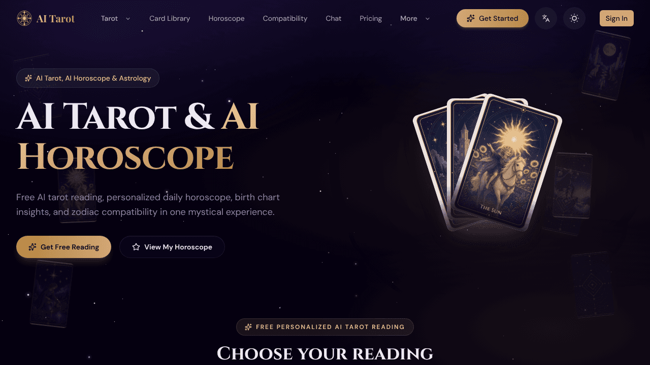 AI Tarot website screenshot