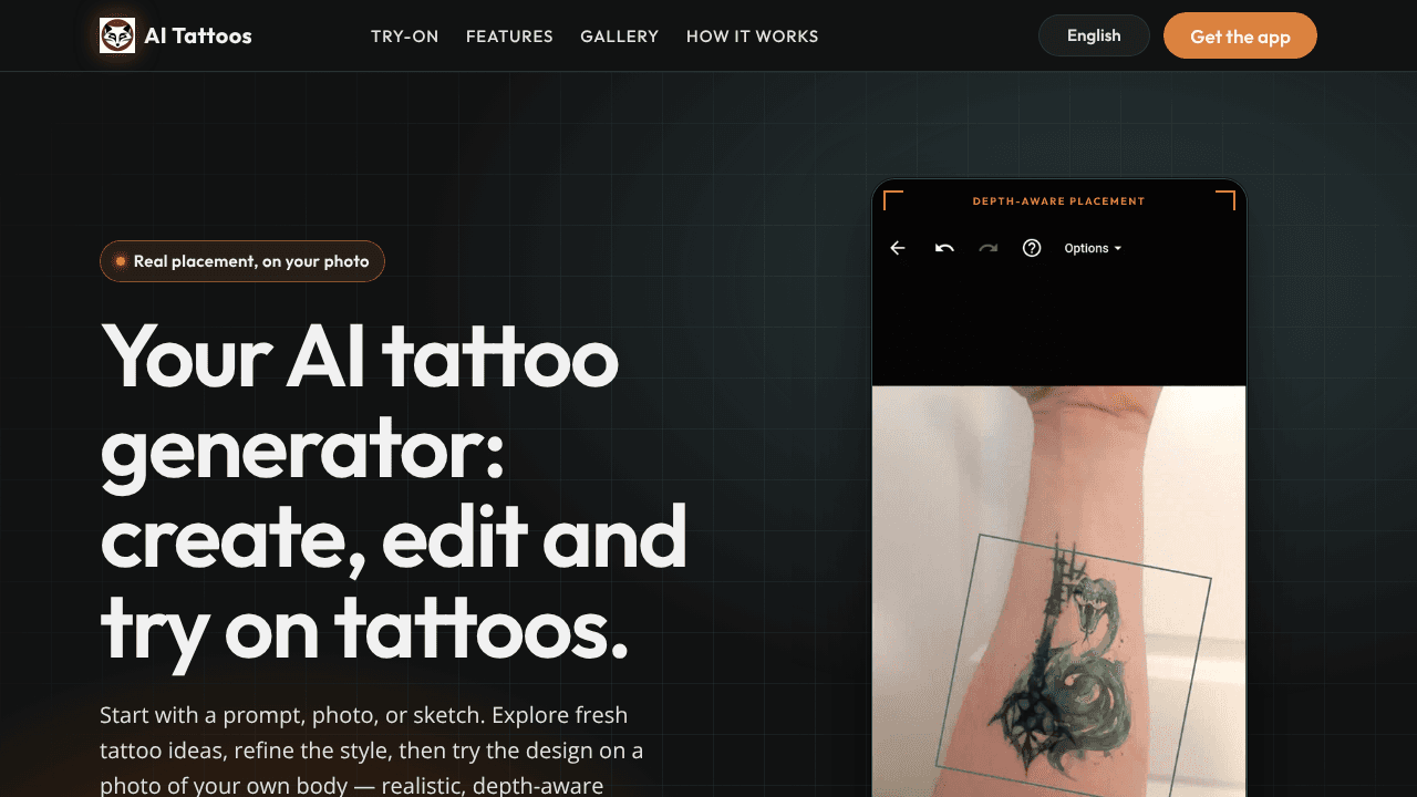 AI Tattoos website screenshot