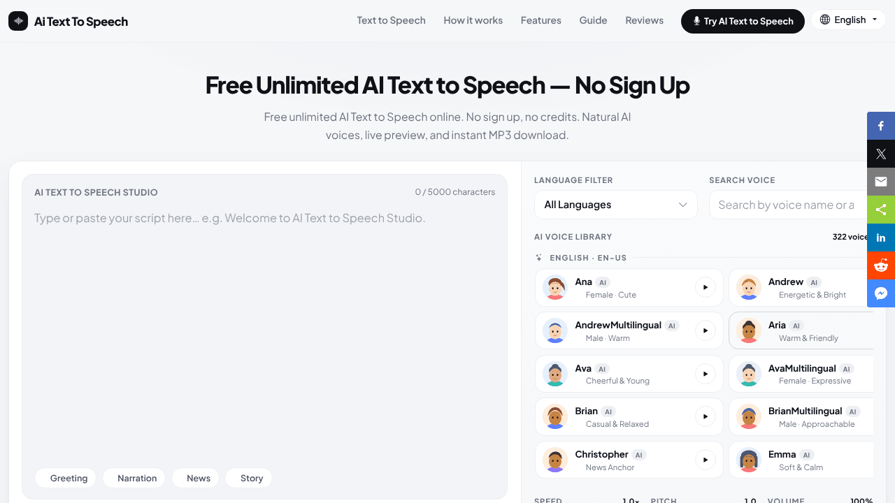 Ai Text To Speech website screenshot