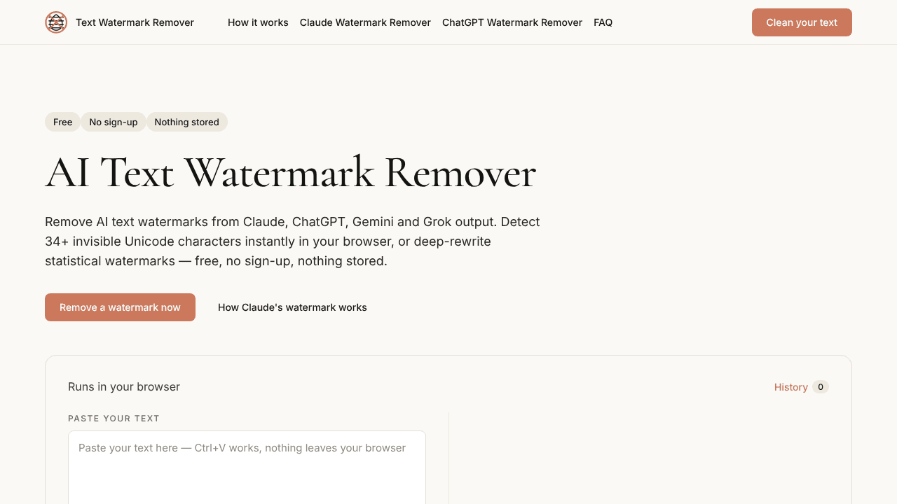 AI Text Watermark Remover website screenshot