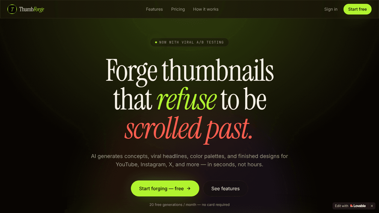 Ai thumbnail generator website screenshot