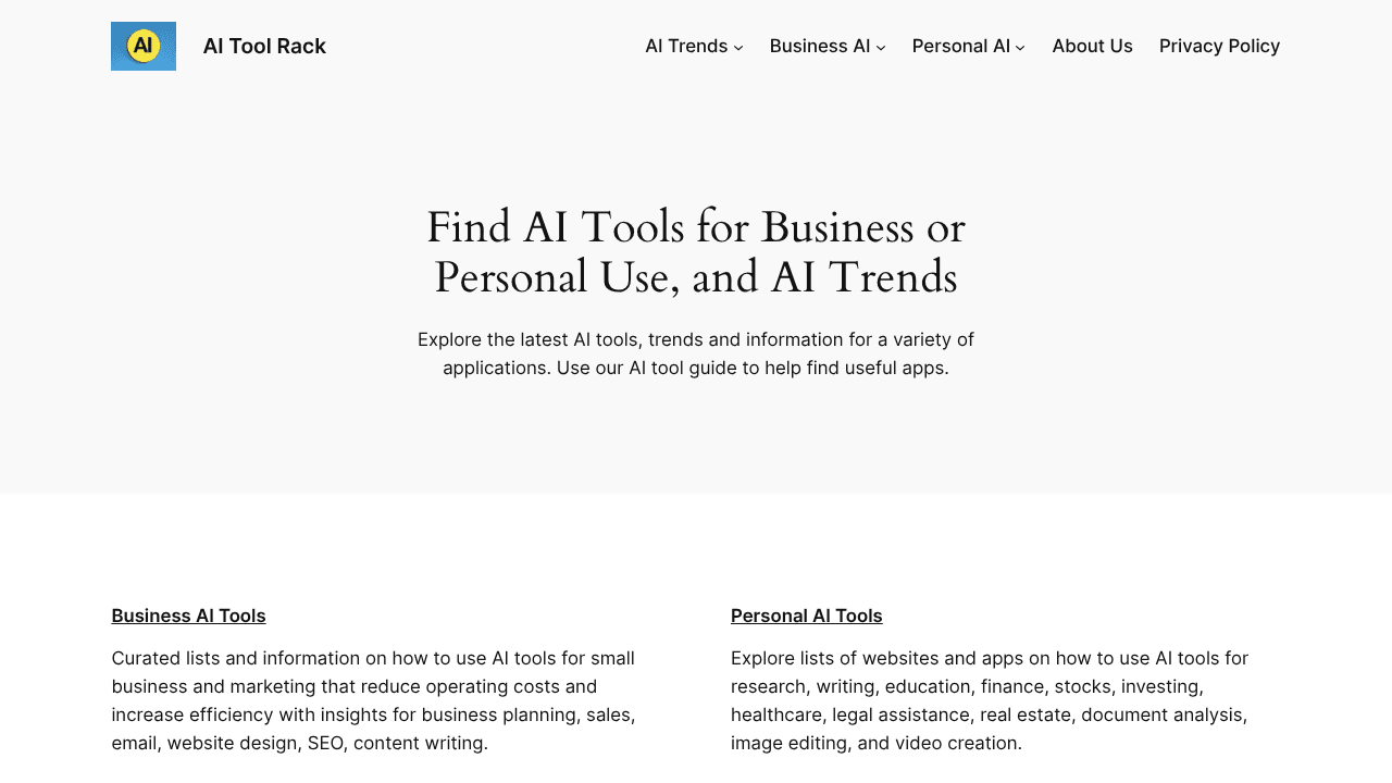 AI Tool Rack website screenshot