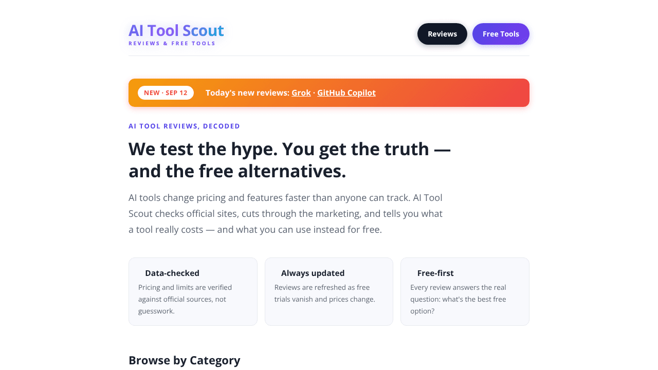 AI Tool Scout website screenshot