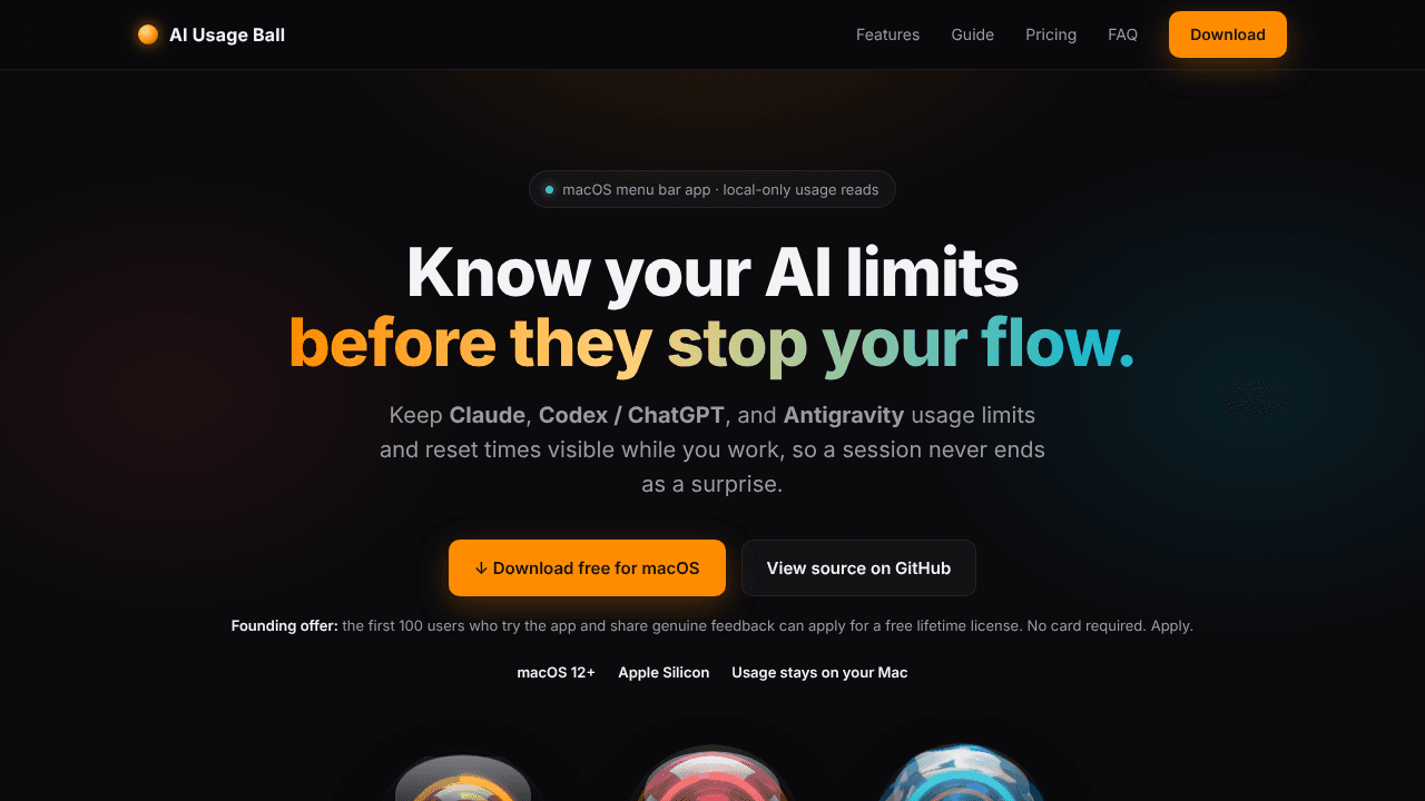 AI Usage Ball website screenshot