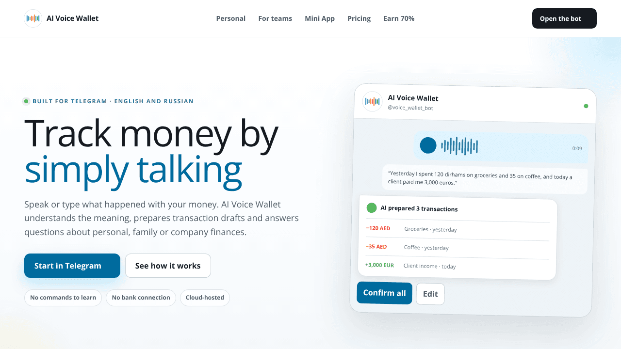 AI Voice Wallet website screenshot