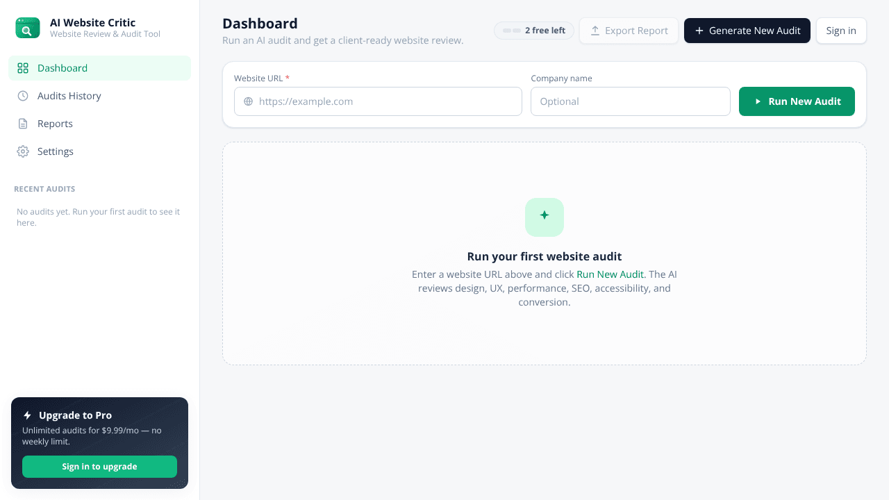 AI Website Critic website screenshot