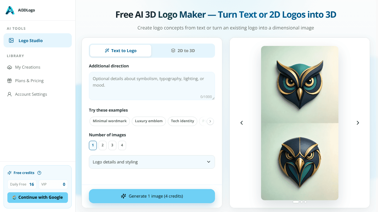AI3DLogo website screenshot