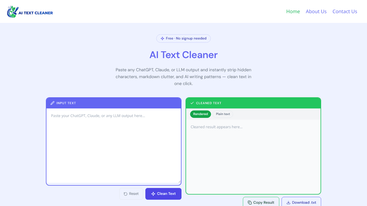 AiCleanerText website screenshot