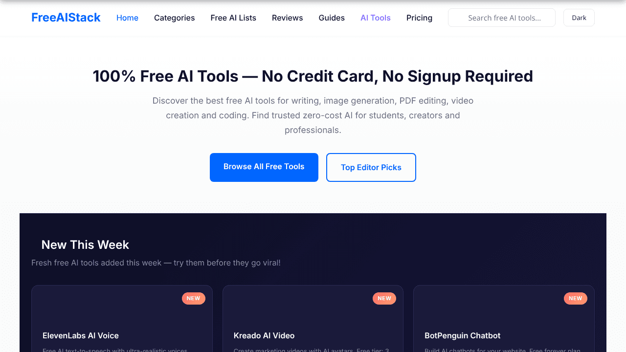 AIFreeAIStack website screenshot