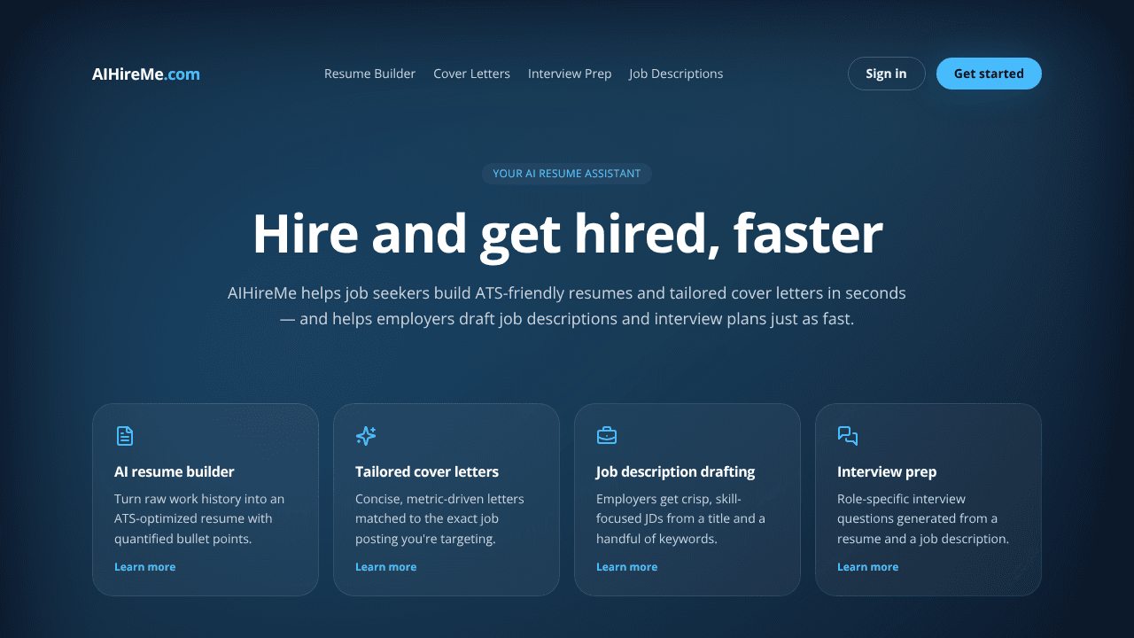 Aihire website screenshot