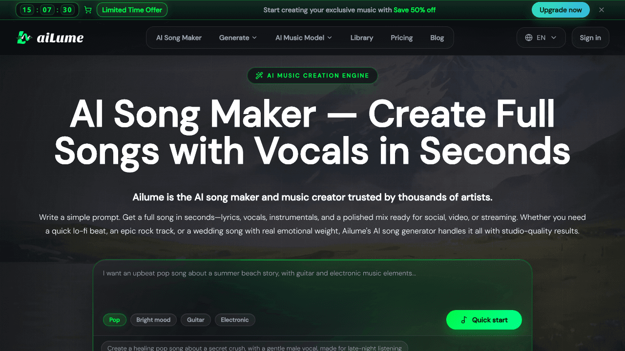 Ailume Music website screenshot
