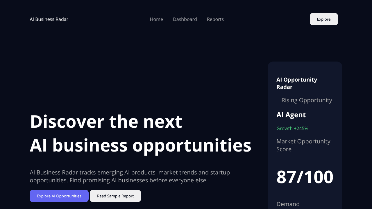 Ainexa AI Radar website screenshot