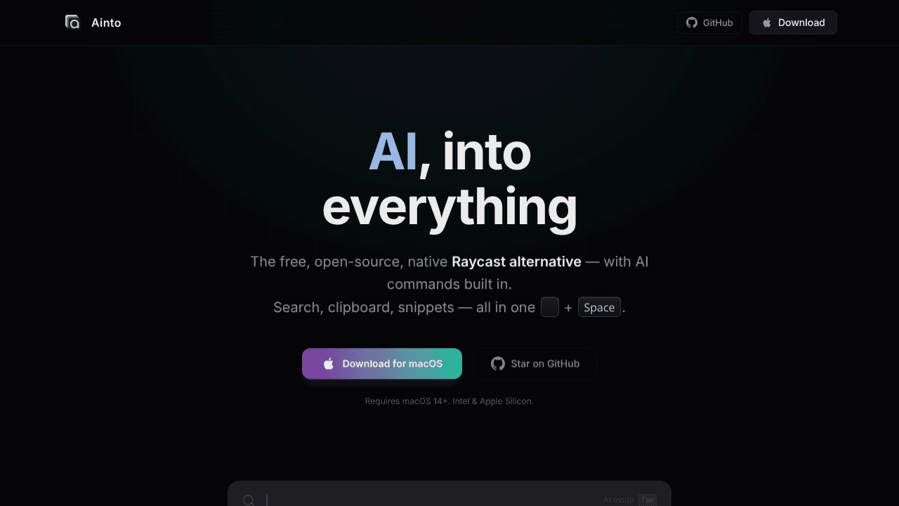 Ainto website screenshot