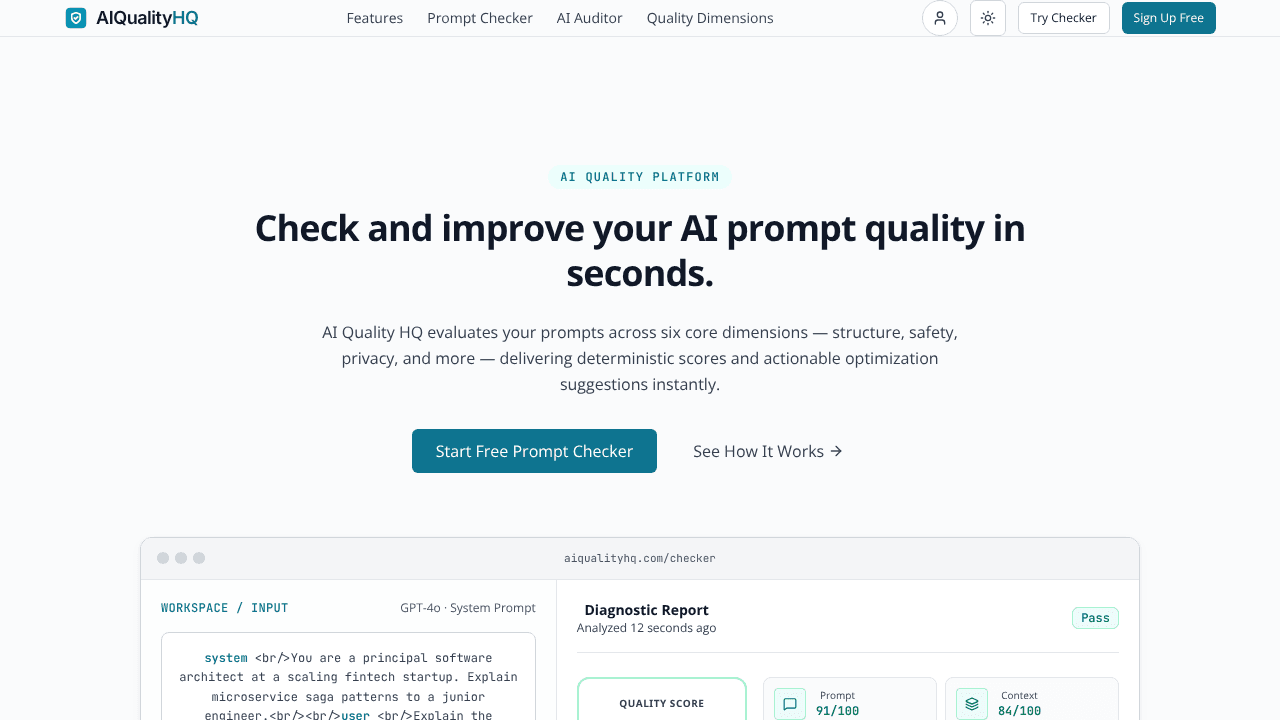 AIQualityHQ website screenshot