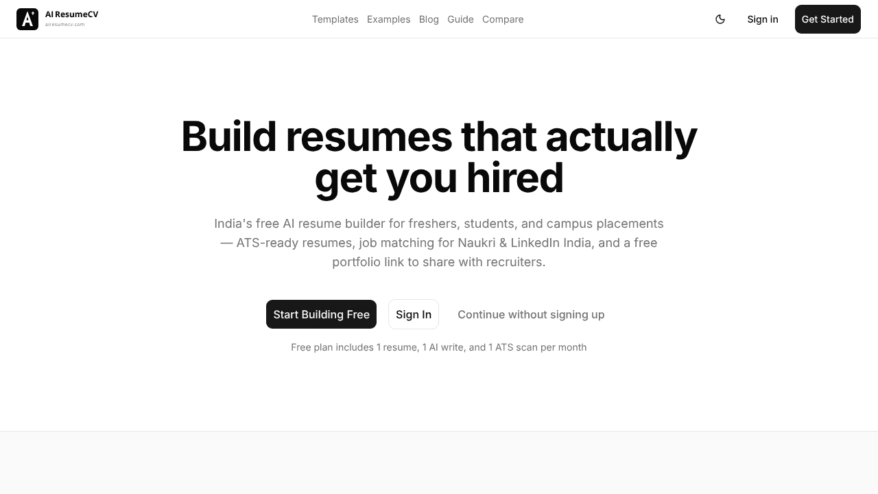 AIResumeCV website screenshot