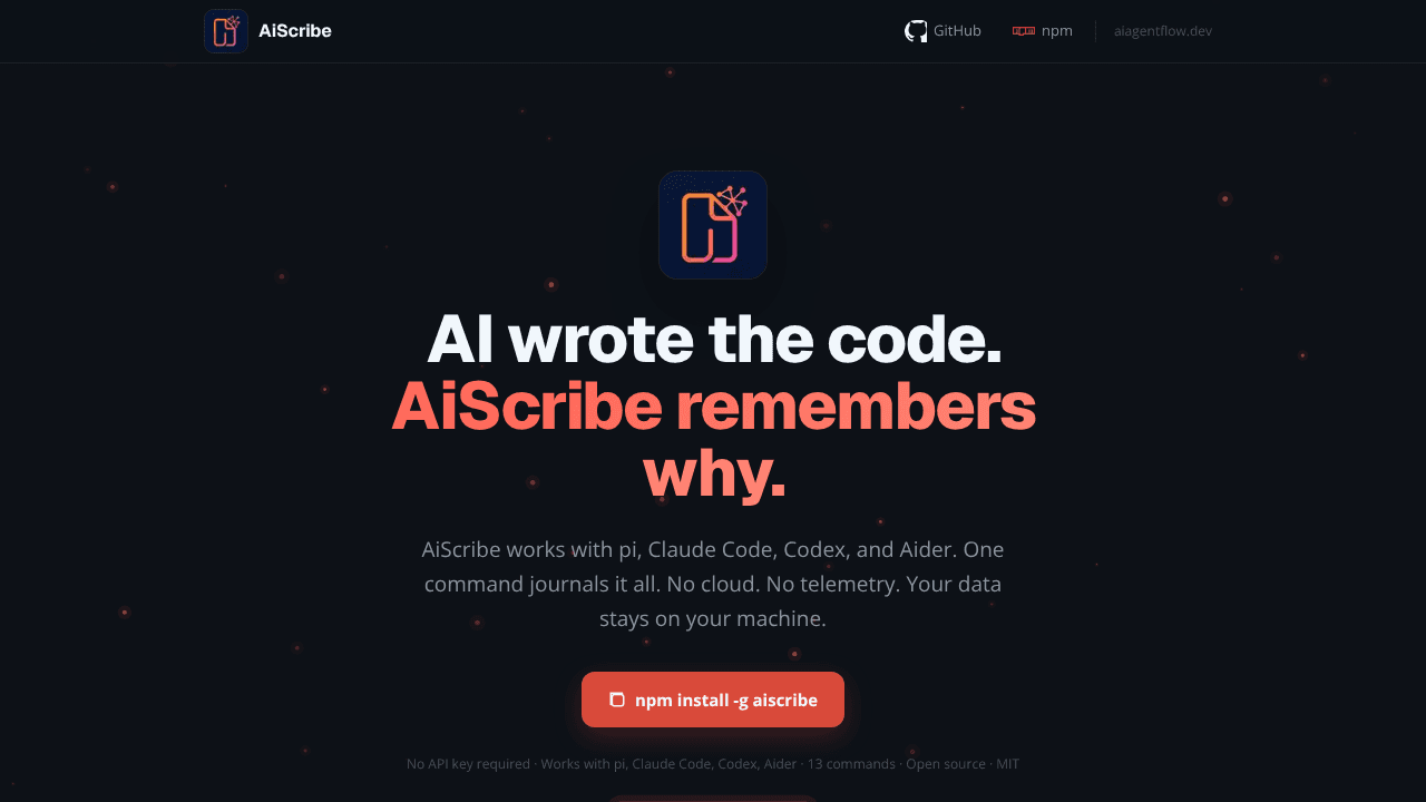 AiScribe - Store your ai coding session website screenshot