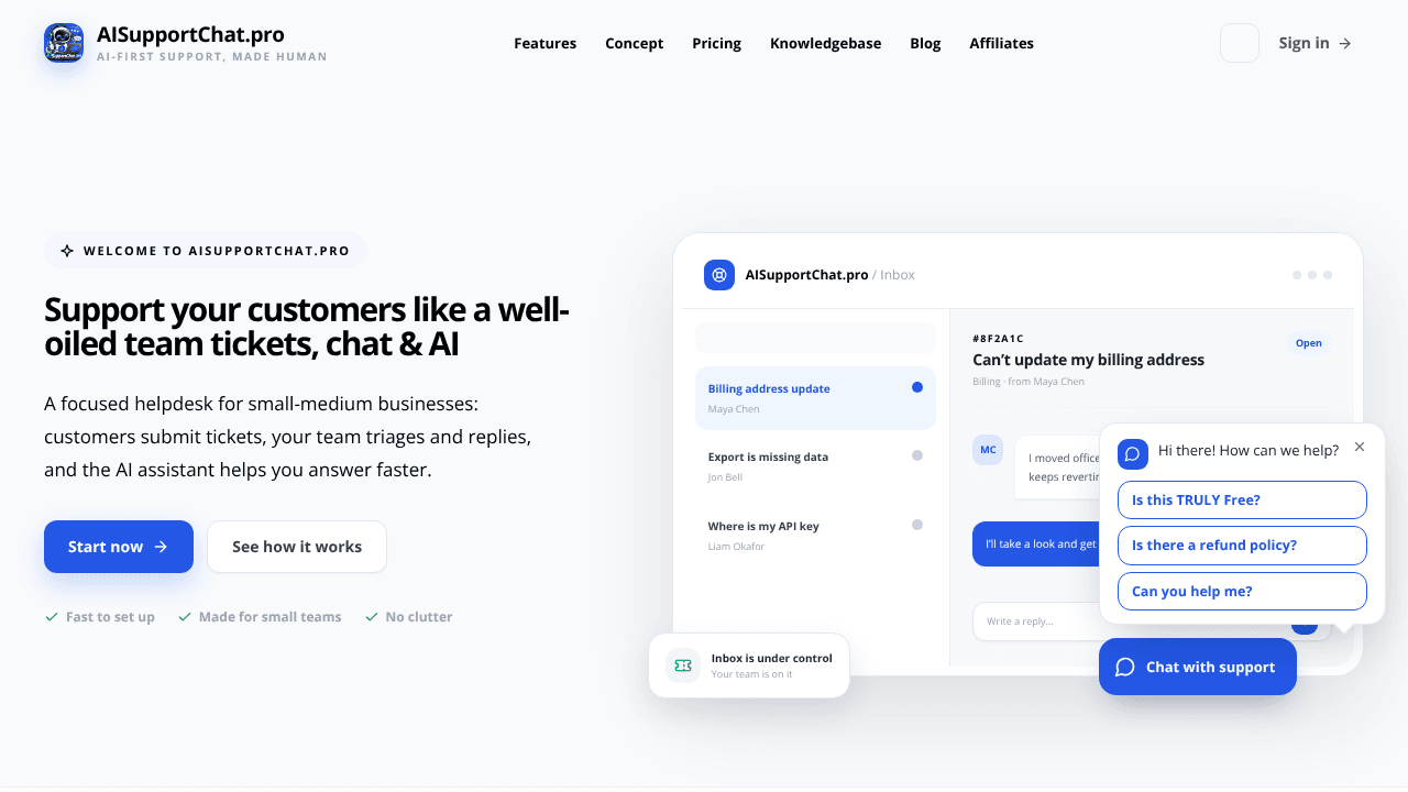 AISupportChat.pro Launch website screenshot