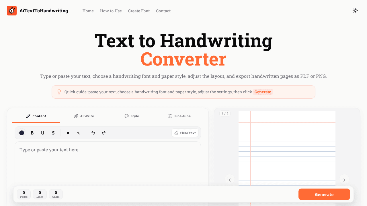 aitexttohandwriting website screenshot