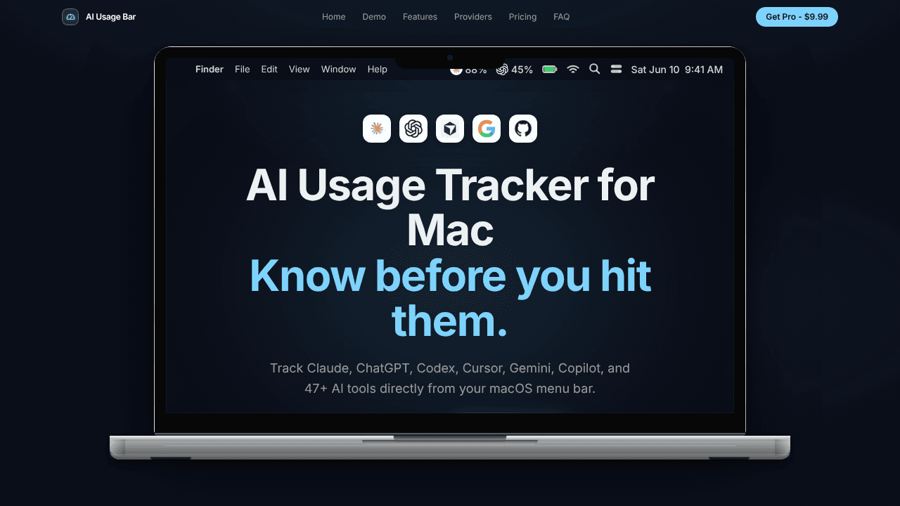 AIUsageBar website screenshot