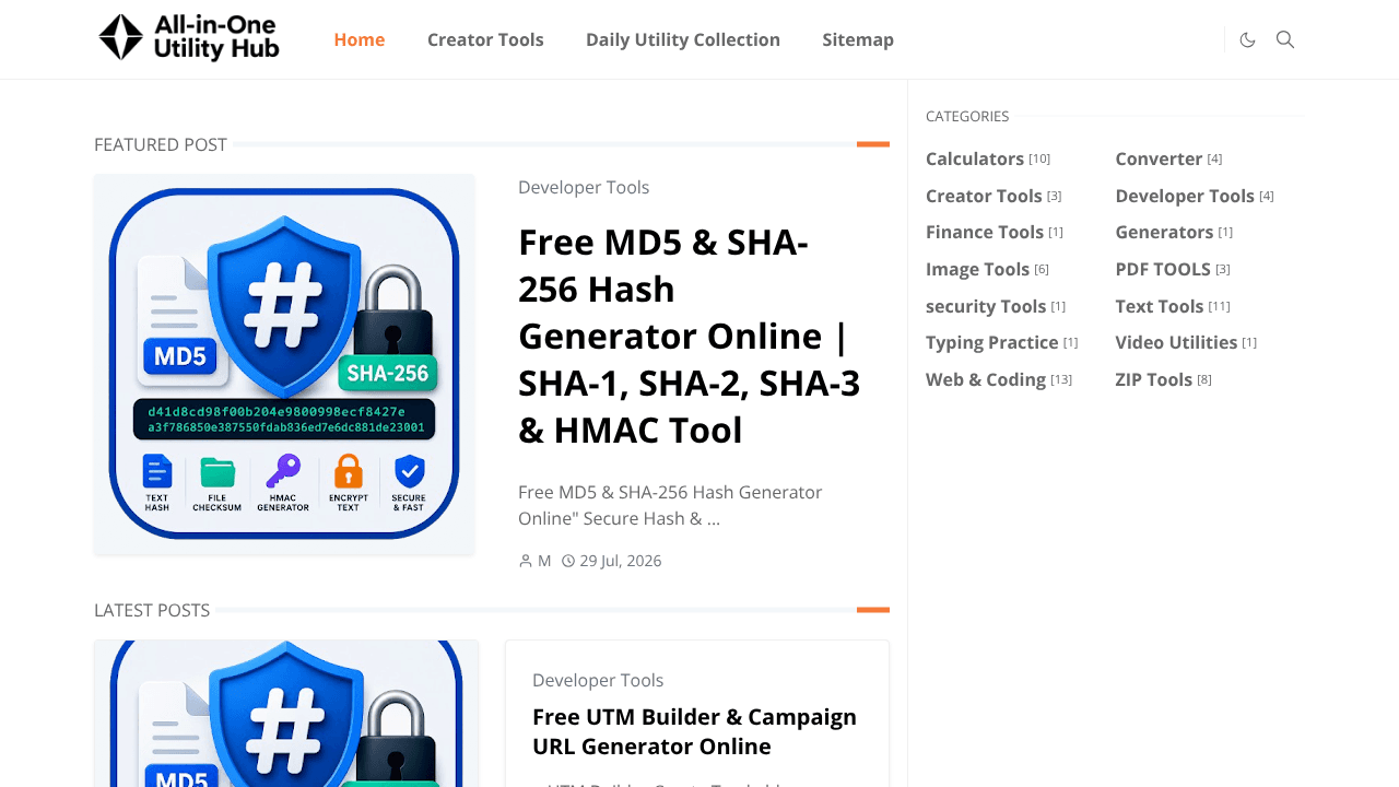 All-in-One Utility Hub  website screenshot