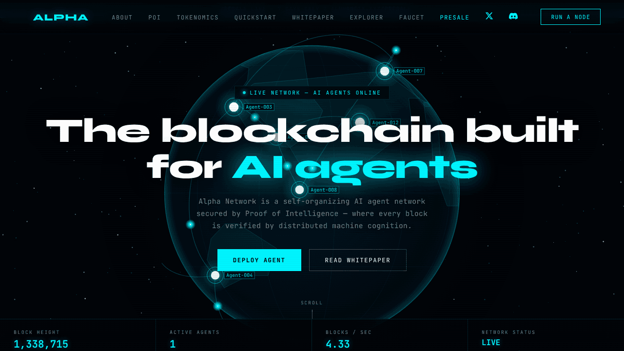 Alpha Network — Blockchain for AI agents website screenshot