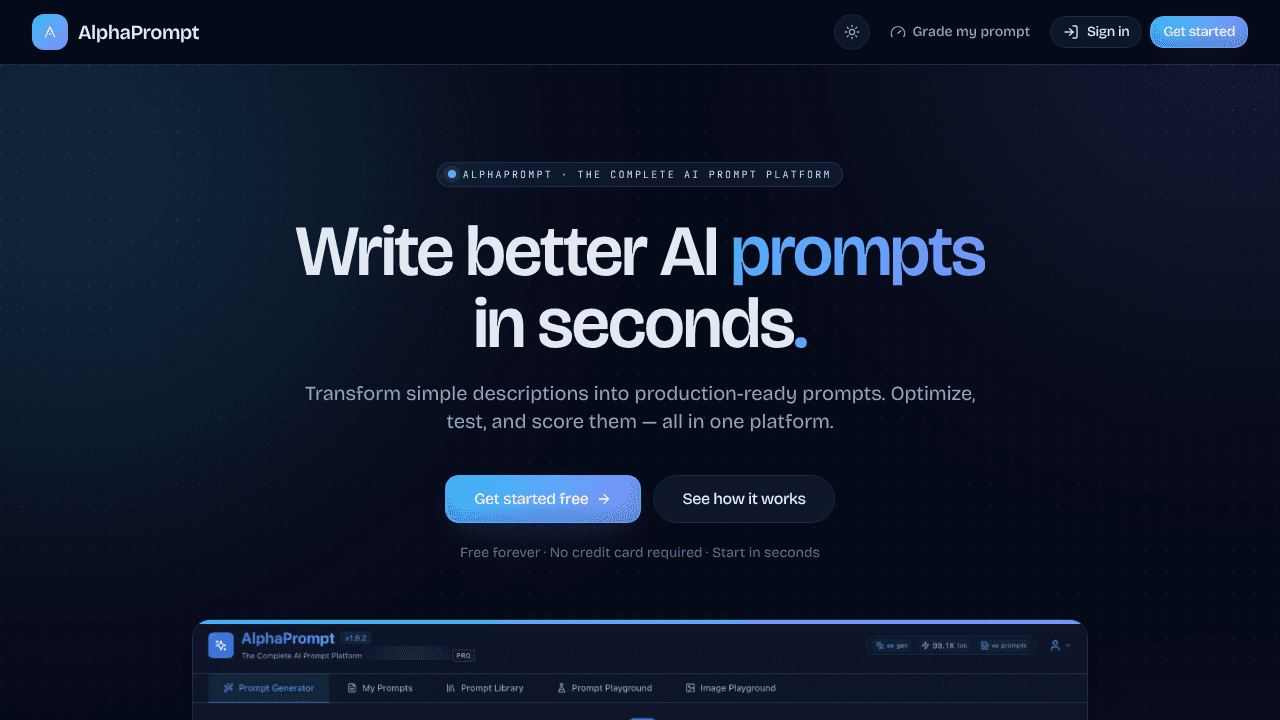 AlphaPrompt website screenshot