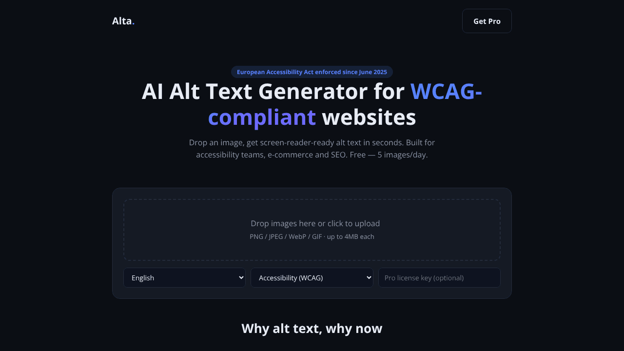 Alta website screenshot
