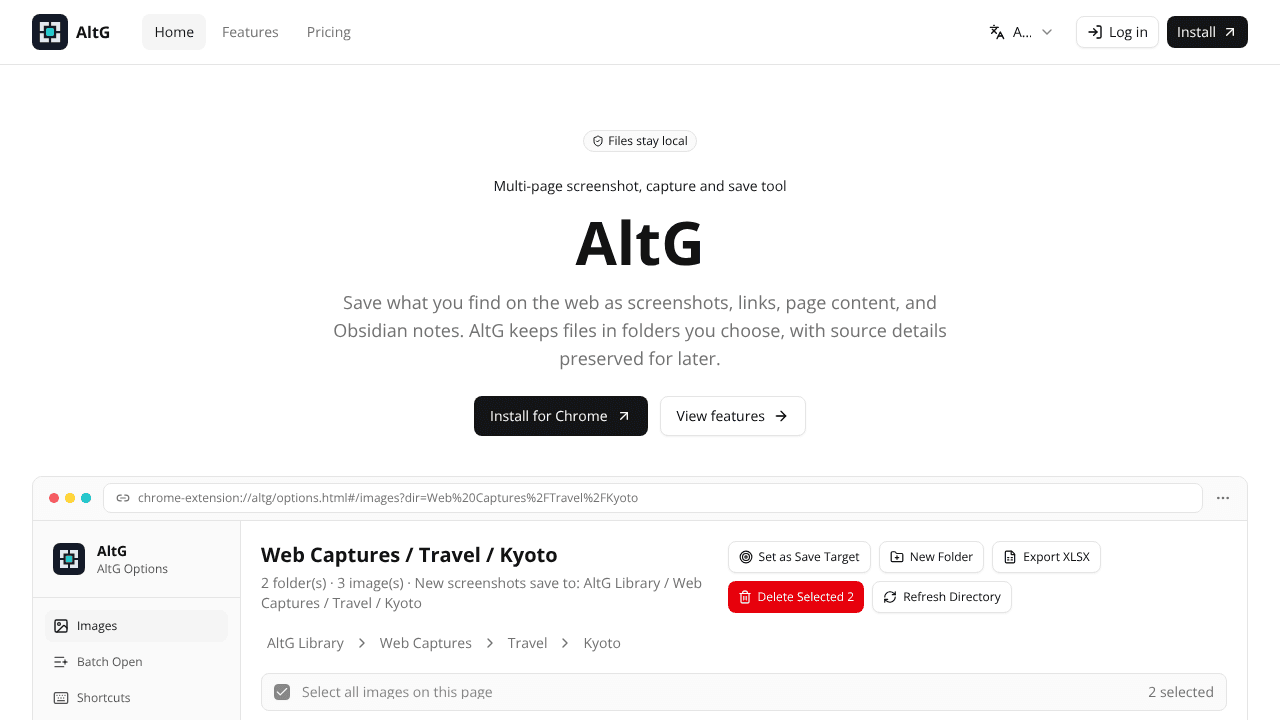 AltG - Web Page Screenshots & Markdown website screenshot