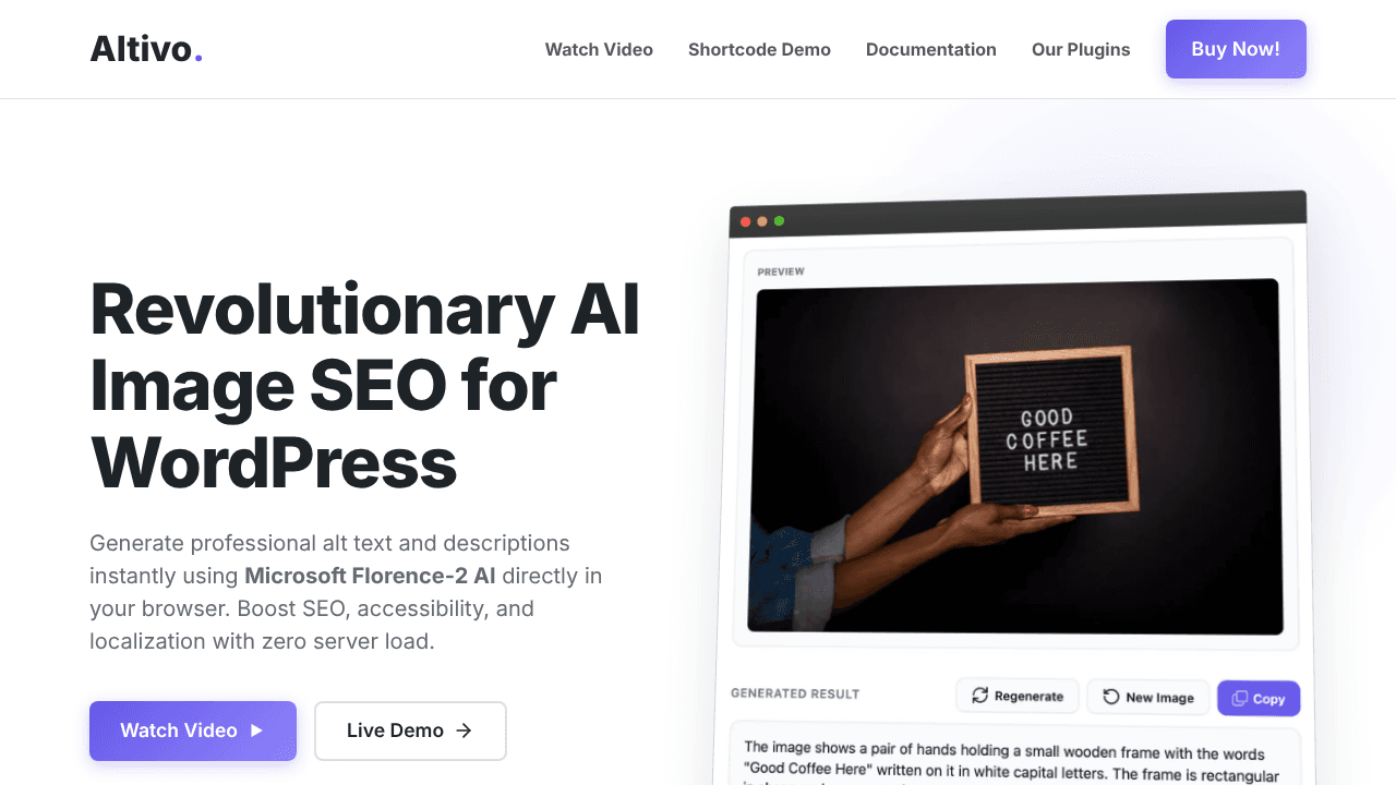 Altivo - WordPress Image SEO Plugin website screenshot