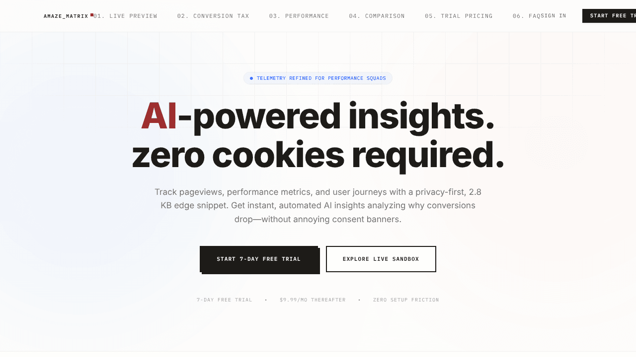 Amaze Matrix website screenshot