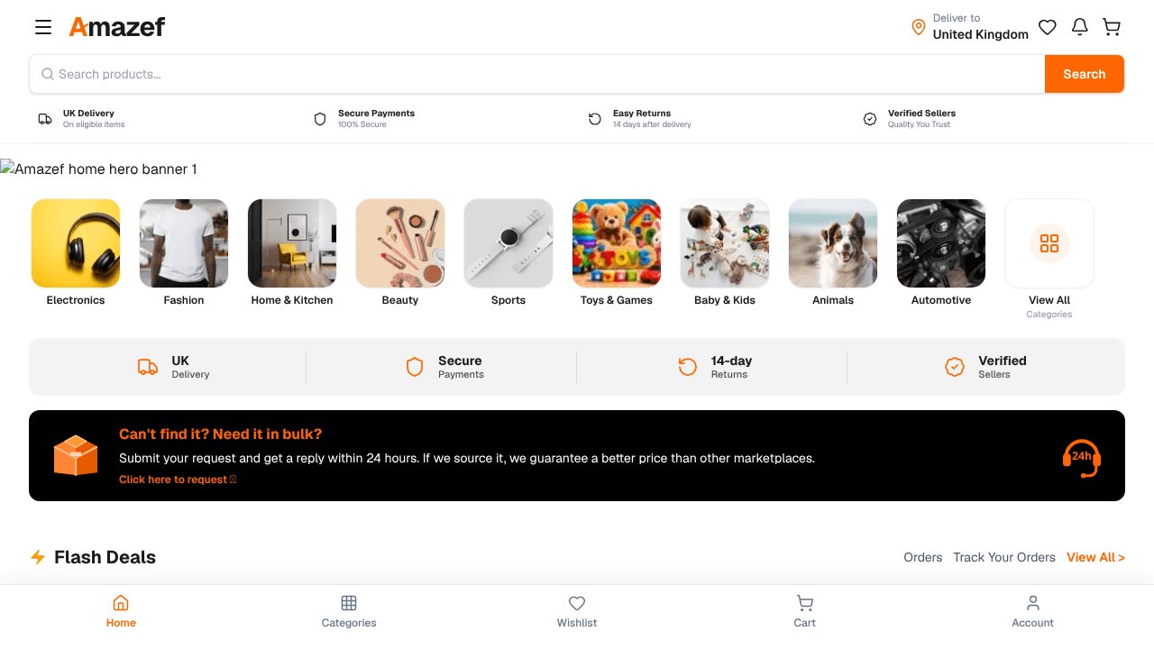 Amazef — UK Marketplace website screenshot
