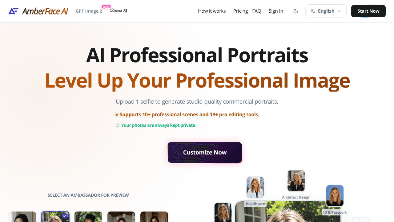 AmberFace AI website screenshot