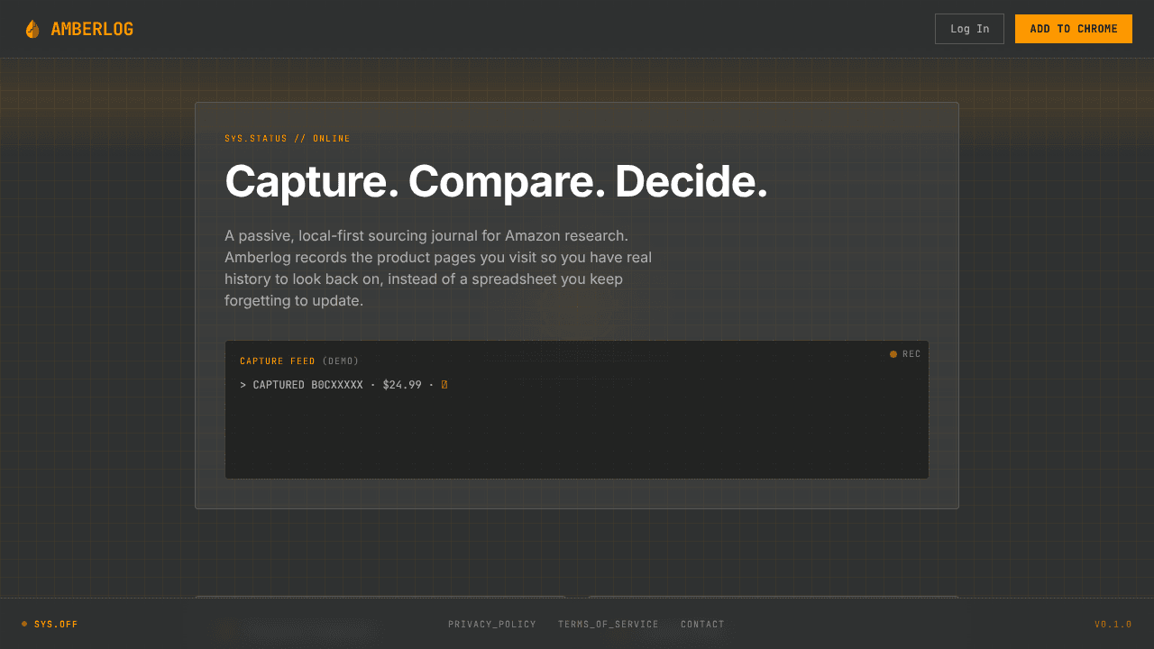 Amberlog website screenshot