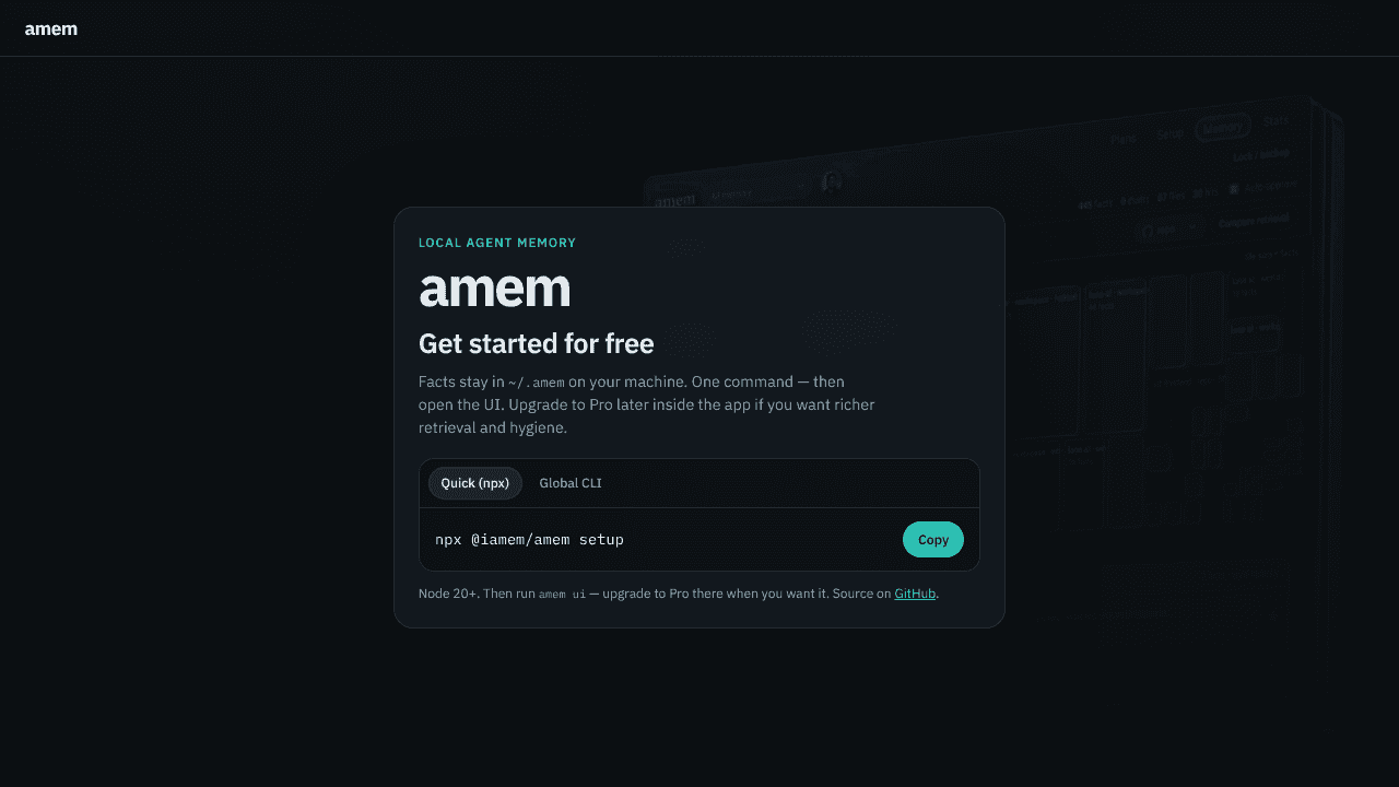 amem — get started website screenshot
