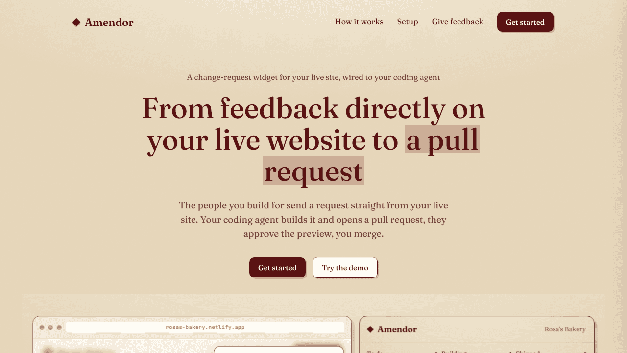 Amendor website screenshot