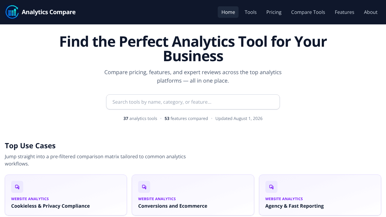 Analytics Compare website screenshot