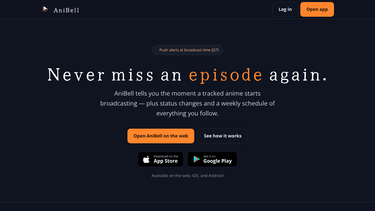 AniBell — Never miss an episode website screenshot