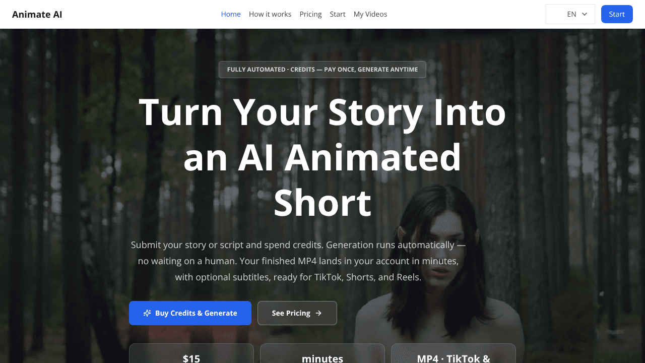 Animate AI website screenshot