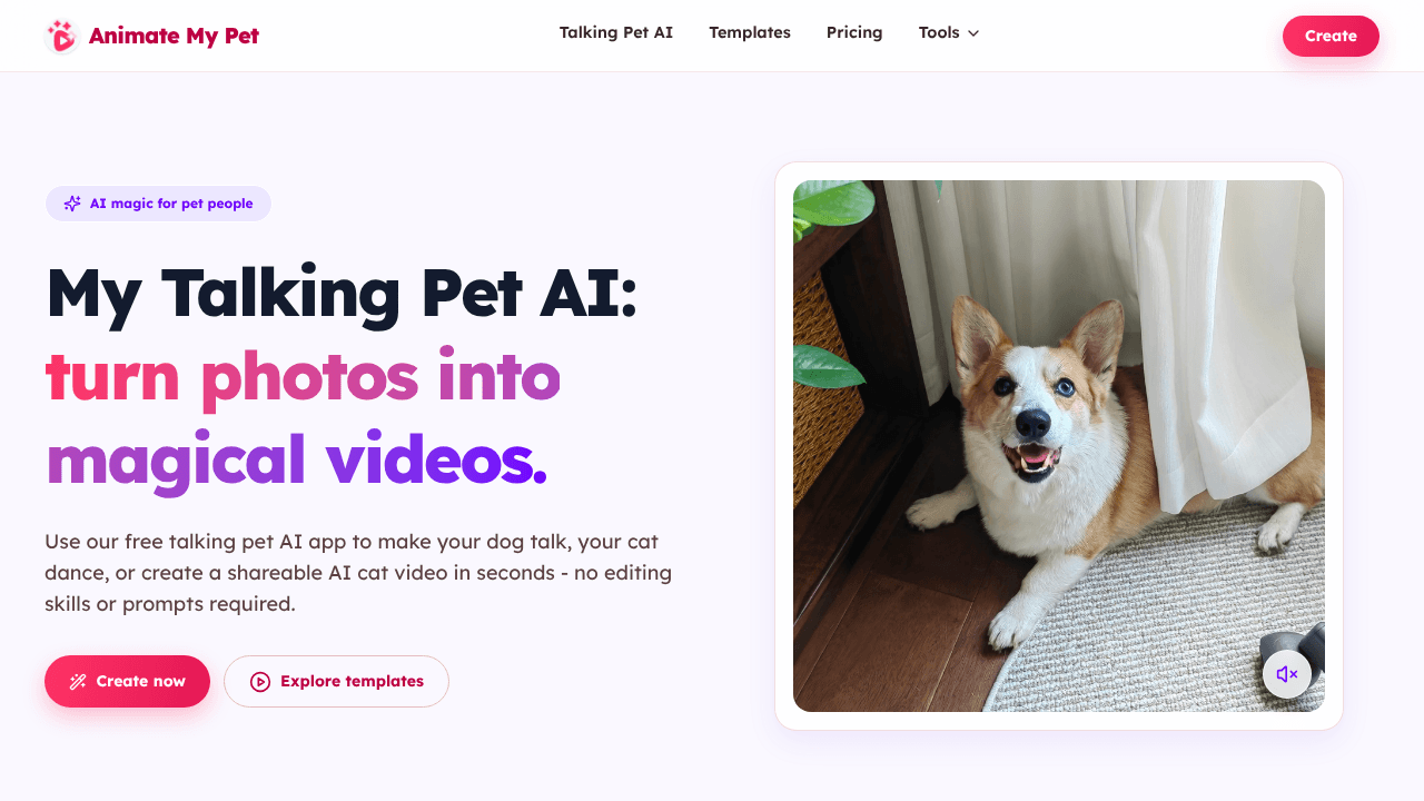 Animate My Pet website screenshot