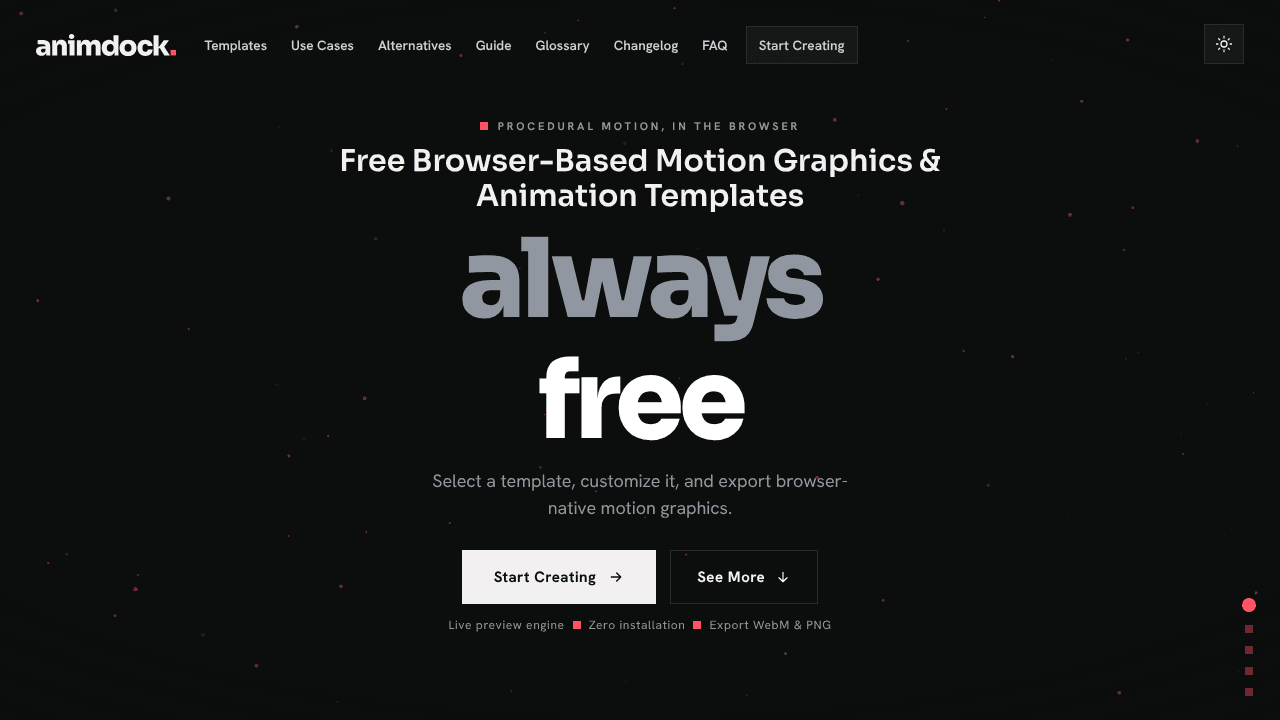 Animdock Motion Templates in the Browser website screenshot