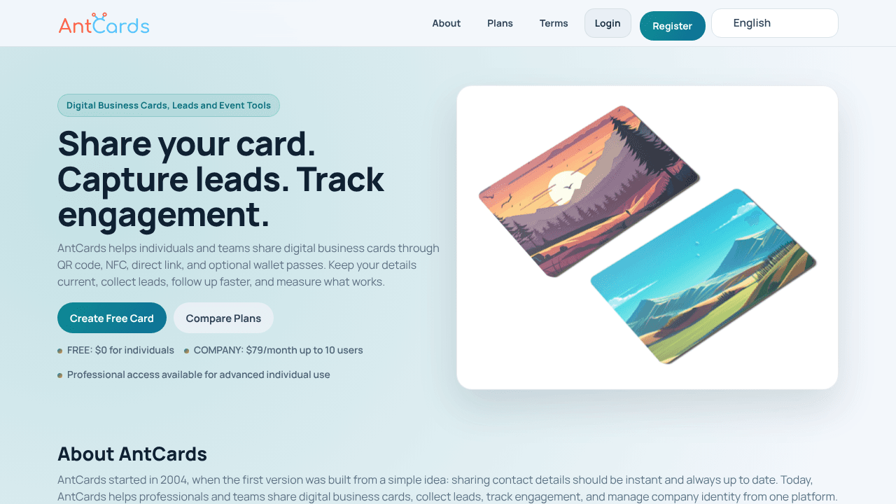 AntCards website screenshot