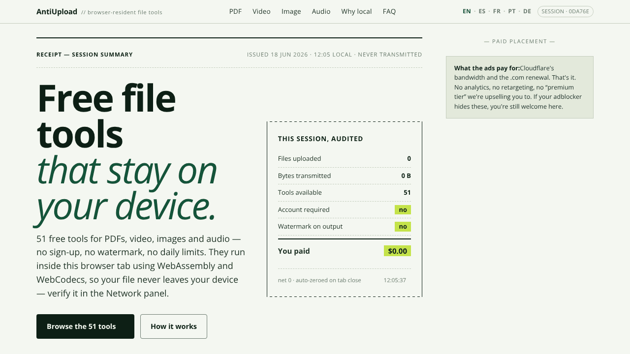 AntiUpload website screenshot