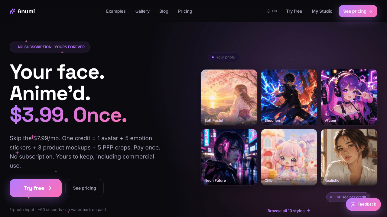 Anumi website screenshot