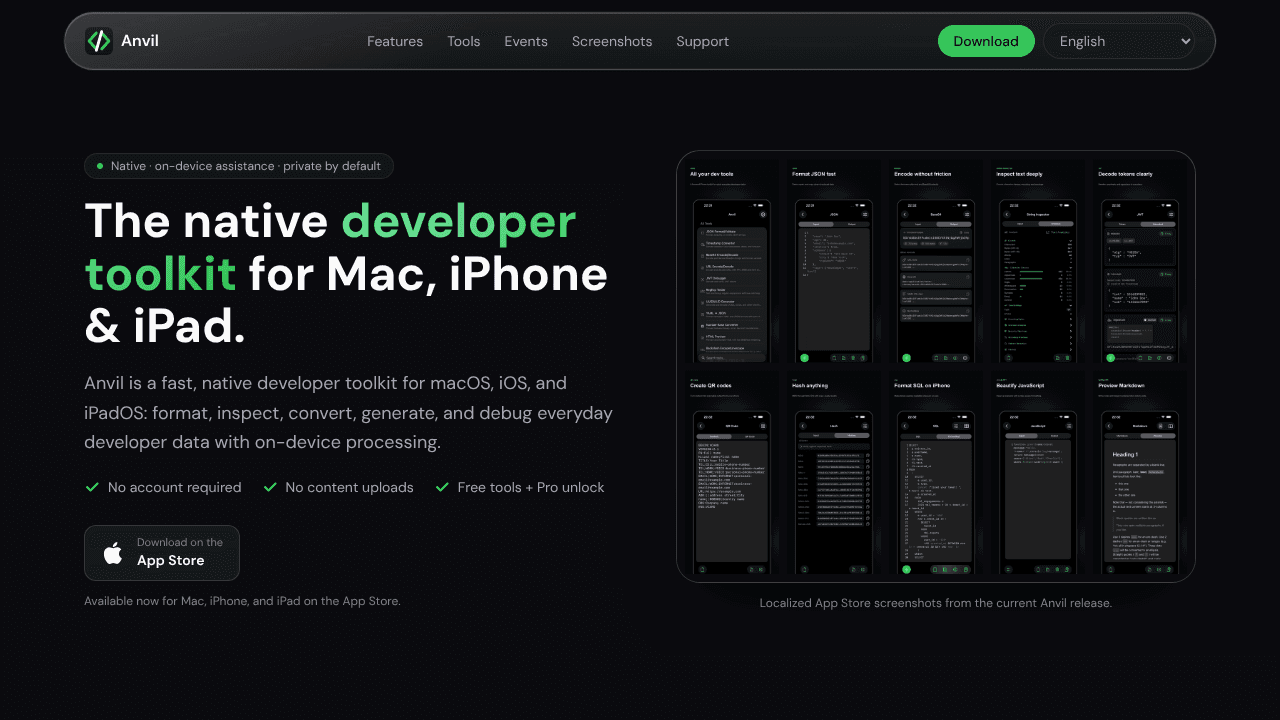 Anvil website screenshot