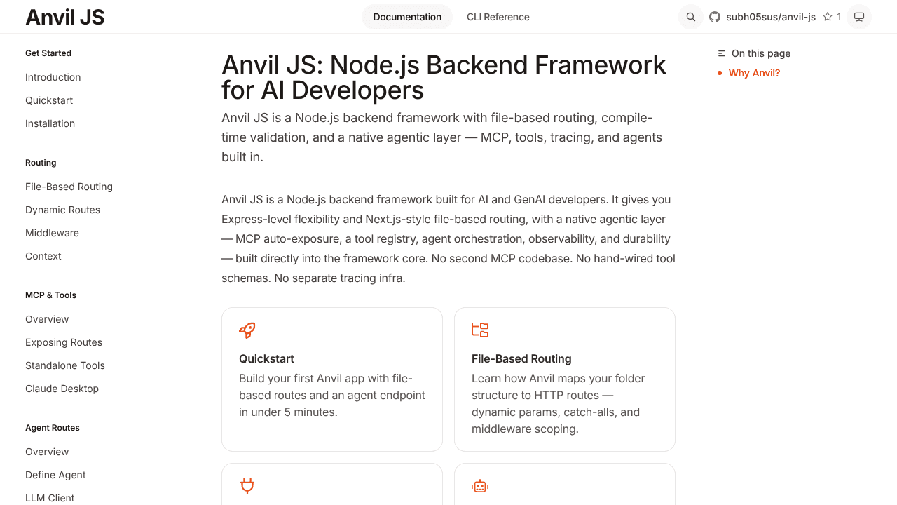 Anvil SDK website screenshot