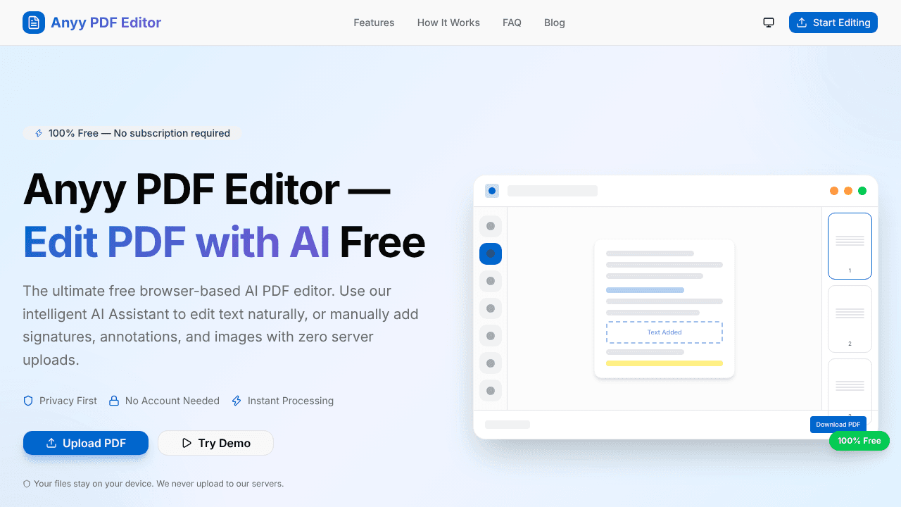 Anyy PDF Editor website screenshot