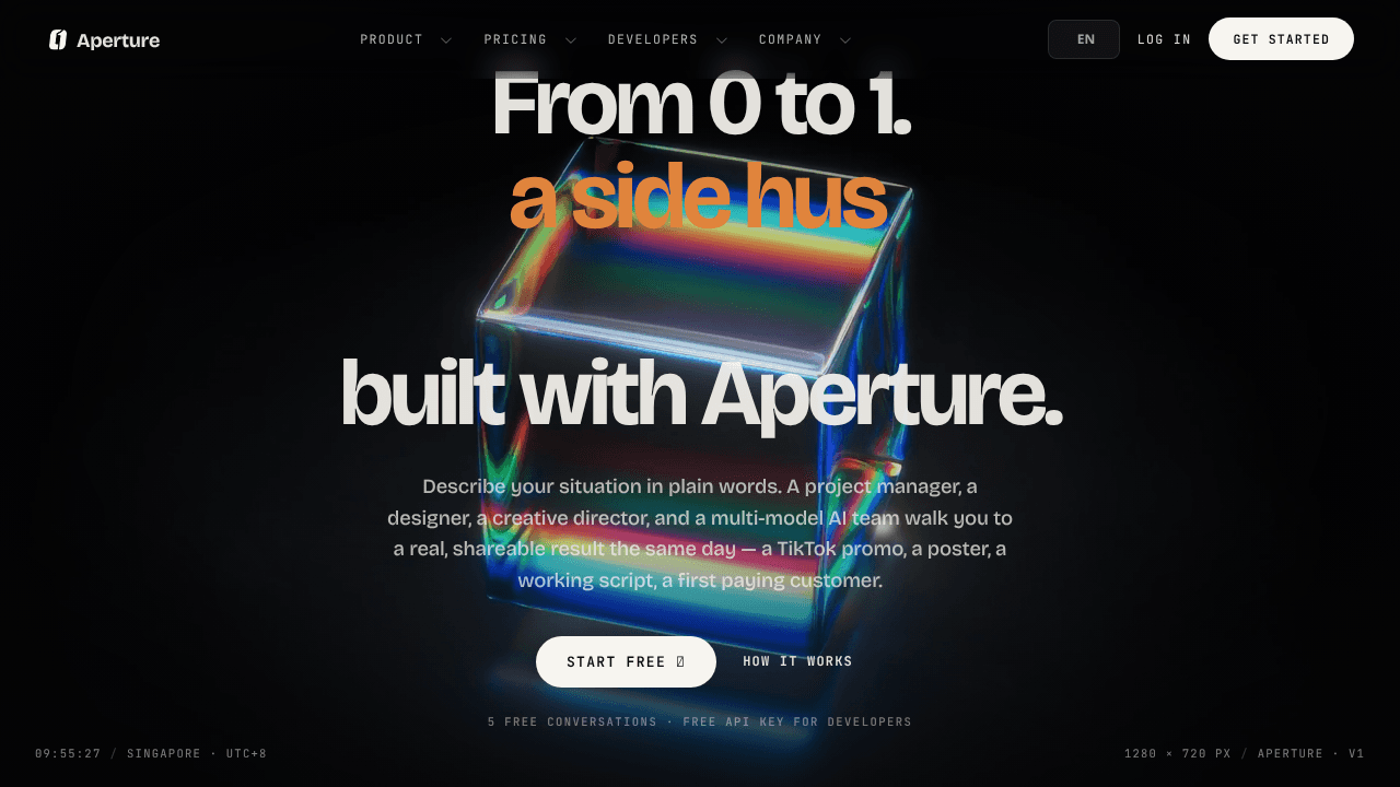 Aperture website screenshot