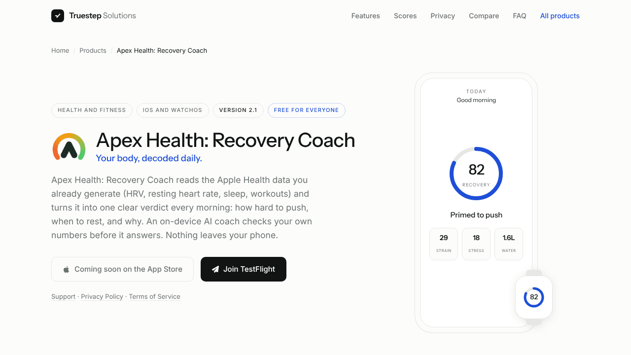 Apex Health: Recovery Coach website screenshot