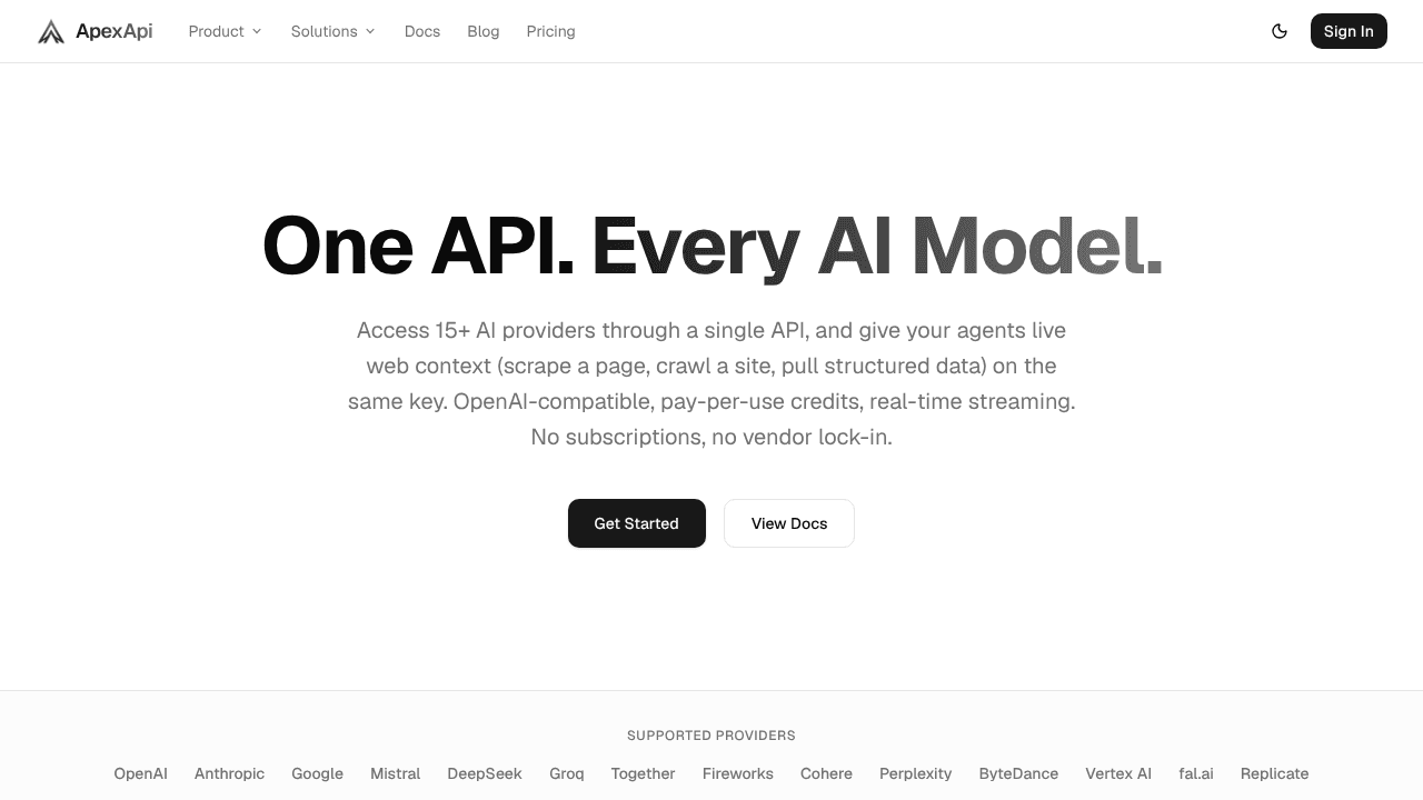ApexApi website screenshot