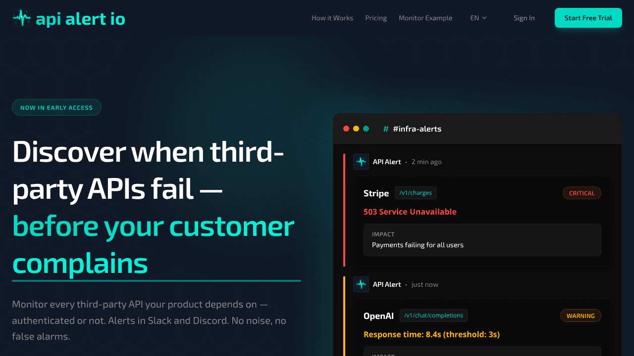 API Alert website screenshot